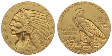 USA 5 $ 1909 o. Mzz. Indian Head